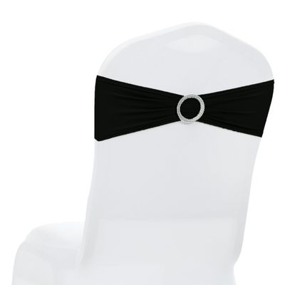 MDS Pack of 75 Spandex Chair Sashes Bow Premium Stretch Chair Cover Band with Buckle Slider Universal fits Elastic Dining Chair Ties for Wedding Party Banquet Events Decoration - Black