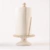 Mud Pie 47100002 Farmhouse Washed Beaded Wood Pedestal Paper Towel Holder, 16" x 6" Dia, White, Grey view 2