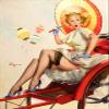 Magnet 1950's Elvgren Pin-Up Something Bothering You? Rickshaw Magnet Vinyl Magnetic Sheet for Lockers, Cars, Signs, Refrigerator 5" view 1