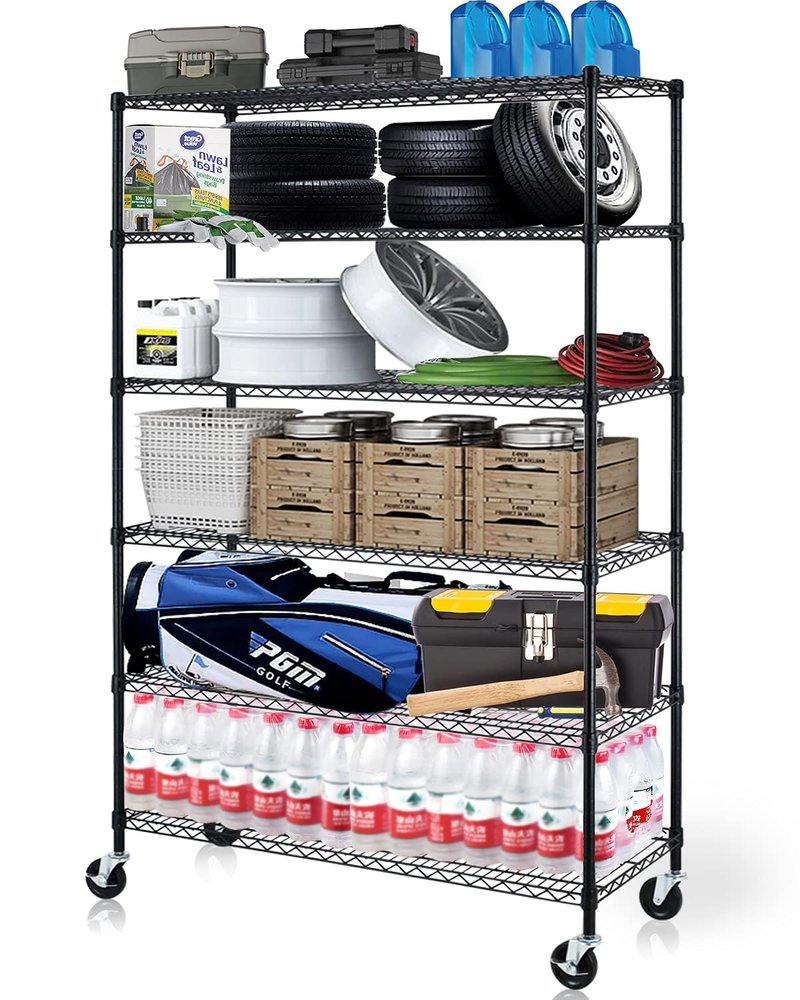 Dkeli Storage Shelves 6 Tier Heavy Duty NSF Metal Shelving with Wheels, 6000 Weight Capacity, Commercial Grade Adjustable Wire Shelving Unit for Kitchen Basement Restaurant Garage