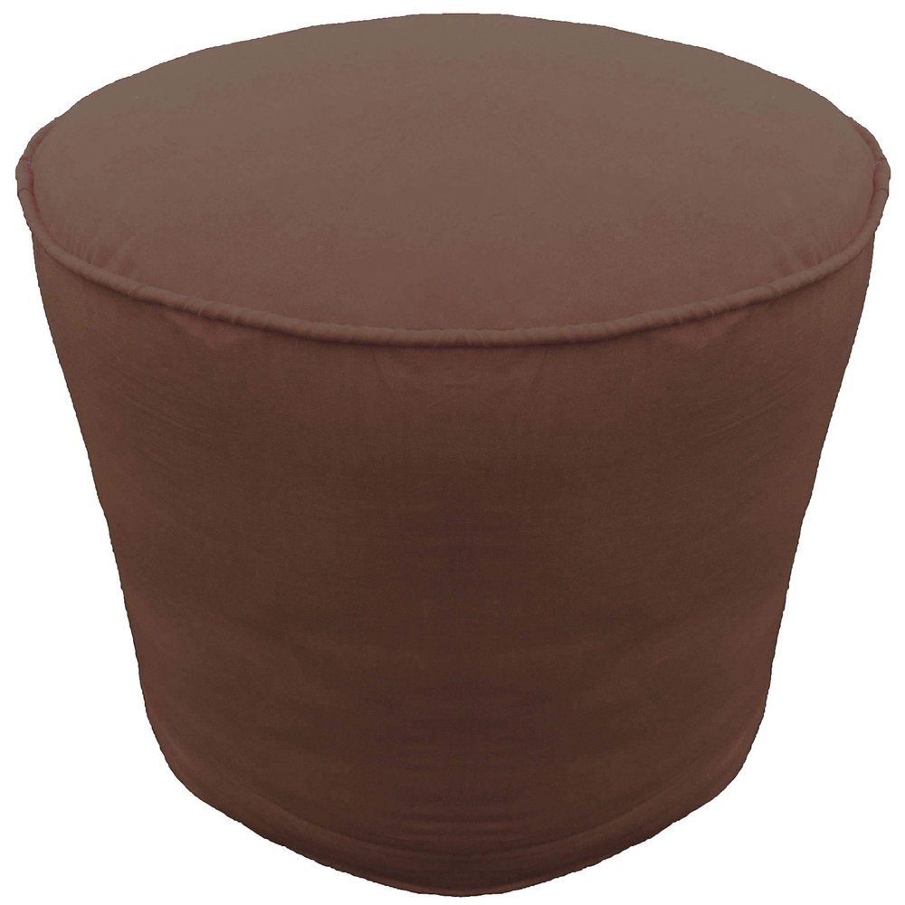 Footstool Round Pouf Cover with Piping Ottoman Cover Cotton Brown 24" Diameter x 16" Height (60 cm Diameter x 40 cm Height) Cover ONLY, Not Stuffed, Insert not