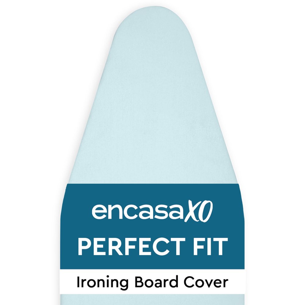 Encasa XO Ironing Board Cover and Pad 49"x18" - 4mm Felt Wide Iron Board Cover with Padding - Heat Resistant, Stain-Safe Dye, Non Slip Elastic Bungee Cord Tightening Iron Table Cover Ice Blue