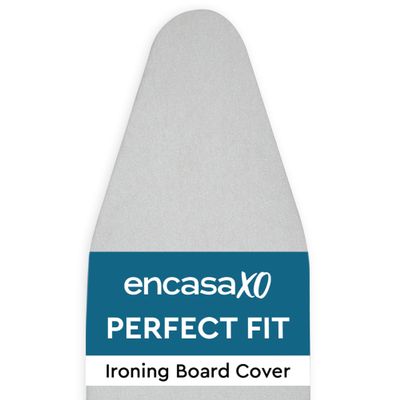 Encasa XO Ironing Board Cover And Pad 42"x14" - 4mm Felt & 2mm foam Metallized Silver iron Board Cover With Padding - Heat & Scorch Resistant, Non Slip, Bungee Elasticated, 3 Fasteners Silver Luxury