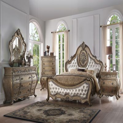 Acme Ragenardus Queen Bed in Synthetic Leather & Vintage Oak
