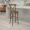 EMMA + OLIVER Dark Antique Wood Cross Back Barstool view 1