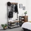VASAGLE Industrial Coat Rack Stand, Shoe Rack Bench with Grid Memo Board, 9 Hooks and Storage Shelves, Hall Tree with Stable Metal Frame, Rustic Brown UHSR46BX view 2