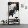 VASAGLE Industrial Coat Rack Stand, Shoe Rack Bench with Grid Memo Board, 9 Hooks and Storage Shelves, Hall Tree with Stable Metal Frame, Rustic Brown UHSR46BX view 3