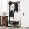 VASAGLE Industrial Coat Rack Stand, Shoe Rack Bench with Grid Memo Board, 9 Hooks and Storage Shelves, Hall Tree with Stable Metal Frame, Rustic Brown UHSR46BX view 4