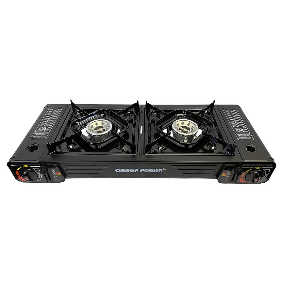 Auto Electric Lighter Ignition Butane 10,000 BTU Portable Double Burner Cooker Stove