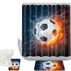 Amagical Football Ball on Fire and Water Design 3 Piece Bathroom Mat Set Shower Curtain Set Non Slip Dirtproof Bath Mat Contour Mat Waterproof Shower Curtain with 12 Hooks view 1
