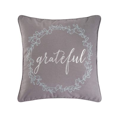C&F Home "Grateful Cursive Wreath Embroidered 100% Cotton Accent Throw Pillow 18" x 18" Autumn Fall Harvest Thanksgiving Home Living Room Couch Sofa Chair Bed Bedroom Zipper Closure Decor Decoration