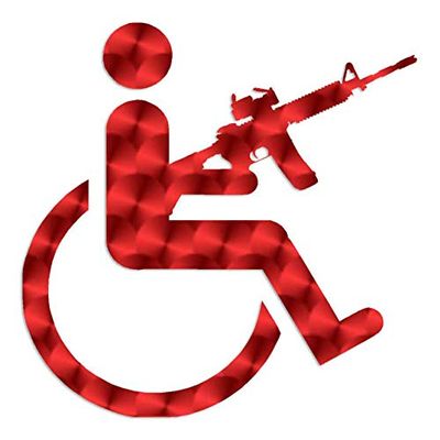 Handicap Gun Wheelchair - Vinyl Decal Sticker - 5.75" x 5.75" - Red Engine Turn