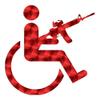Handicap Gun Wheelchair - Vinyl Decal Sticker - 5.75" x 5.75" - Red Engine Turn view 1