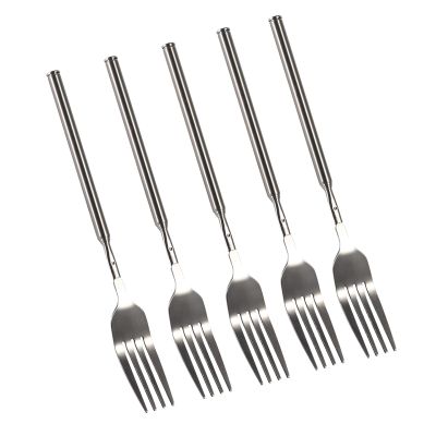 5Pcs Extendable Forks, Stainless Steel Telescopic Forks Adjustable Length 8.7 to 25.4 Inch for BBQ Dessert Portable Outdoor Use