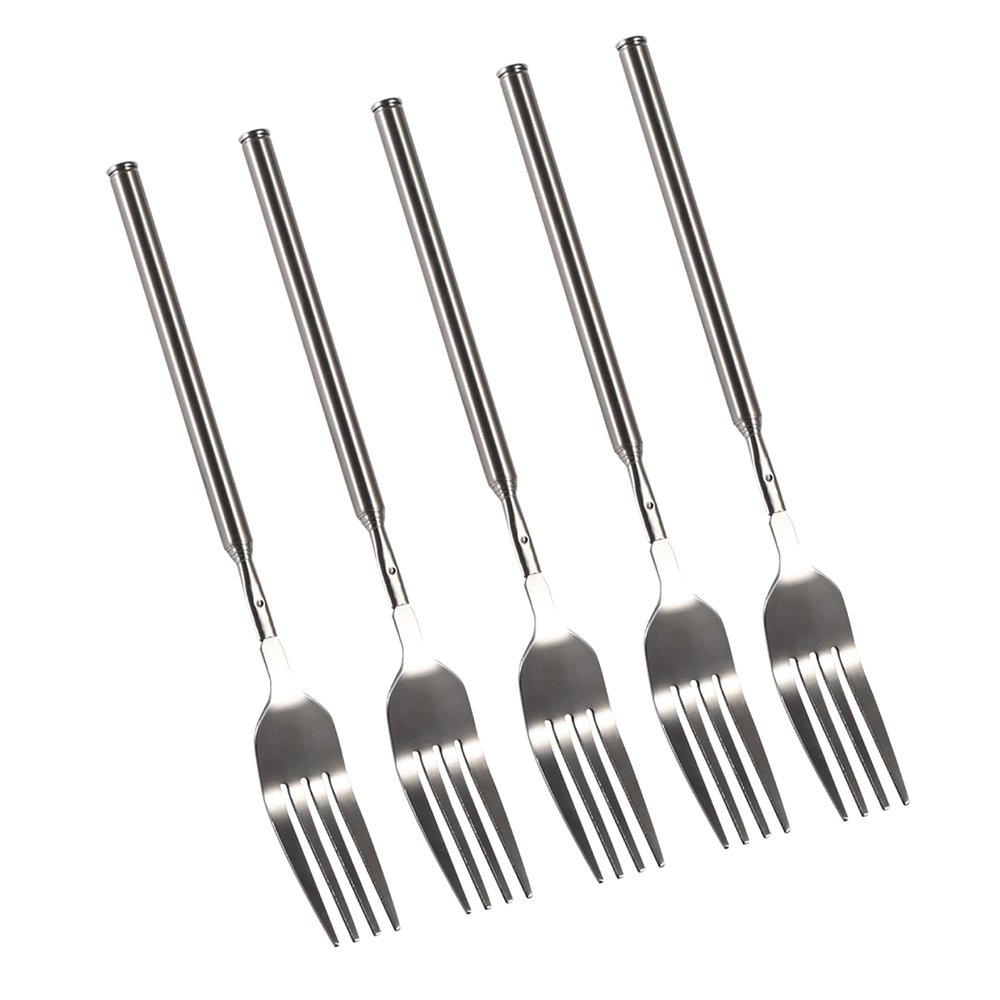 5Pcs Extendable Forks, Stainless Steel Telescopic Forks Adjustable Length 8.7 to 25.4 Inch for BBQ Dessert Portable Outdoor Use