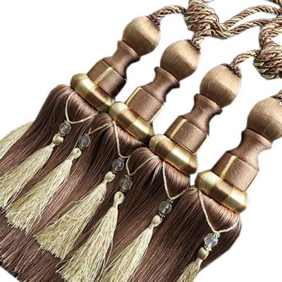 1 Pair Double Balls Luxurious Curtain Buckle European Style Curtain Tiebacks Rope Beaded Tassels Curtain Tiebacks (Light Coffee)