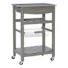 Riverbay Furniture Granite Top Pine Wood Rolling Kitchen Island Microwave Cart on Wheels with Storage in Gray view 1