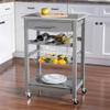 Riverbay Furniture Granite Top Pine Wood Rolling Kitchen Island Microwave Cart on Wheels with Storage in Gray view 2