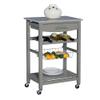 Riverbay Furniture Granite Top Pine Wood Rolling Kitchen Island Microwave Cart on Wheels with Storage in Gray view 3