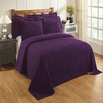 Better Trends Chenille Bedspreads Full/Double Size, Plum 100% Cotton Chenille Stripe Design Tufted Bedding Coverlet Soft Lightweight, 81"x110" 1 Pieces Jullian Collection