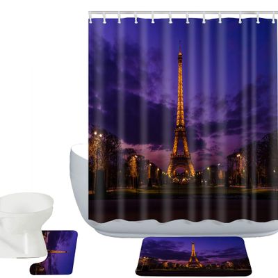 Amagical Bathroom Rug Mats Set Shower Curtain Set 3 Piece Memory Foam Extra Soft Shower Bath Rugs Contour Mat Shower Curtain and 12 Hooks Purple Sky Paris Eiffel Tower Beautiful Scene