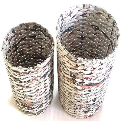 Set of Large (11" Tall, 9" At Top, 8" at Base) & Medium (8" Tall, 7" Top, 6" at Base) Eco Friendly Handmade Waste-bin/Waste Basket/Trash Can/Dustbin (Colour : Natural)