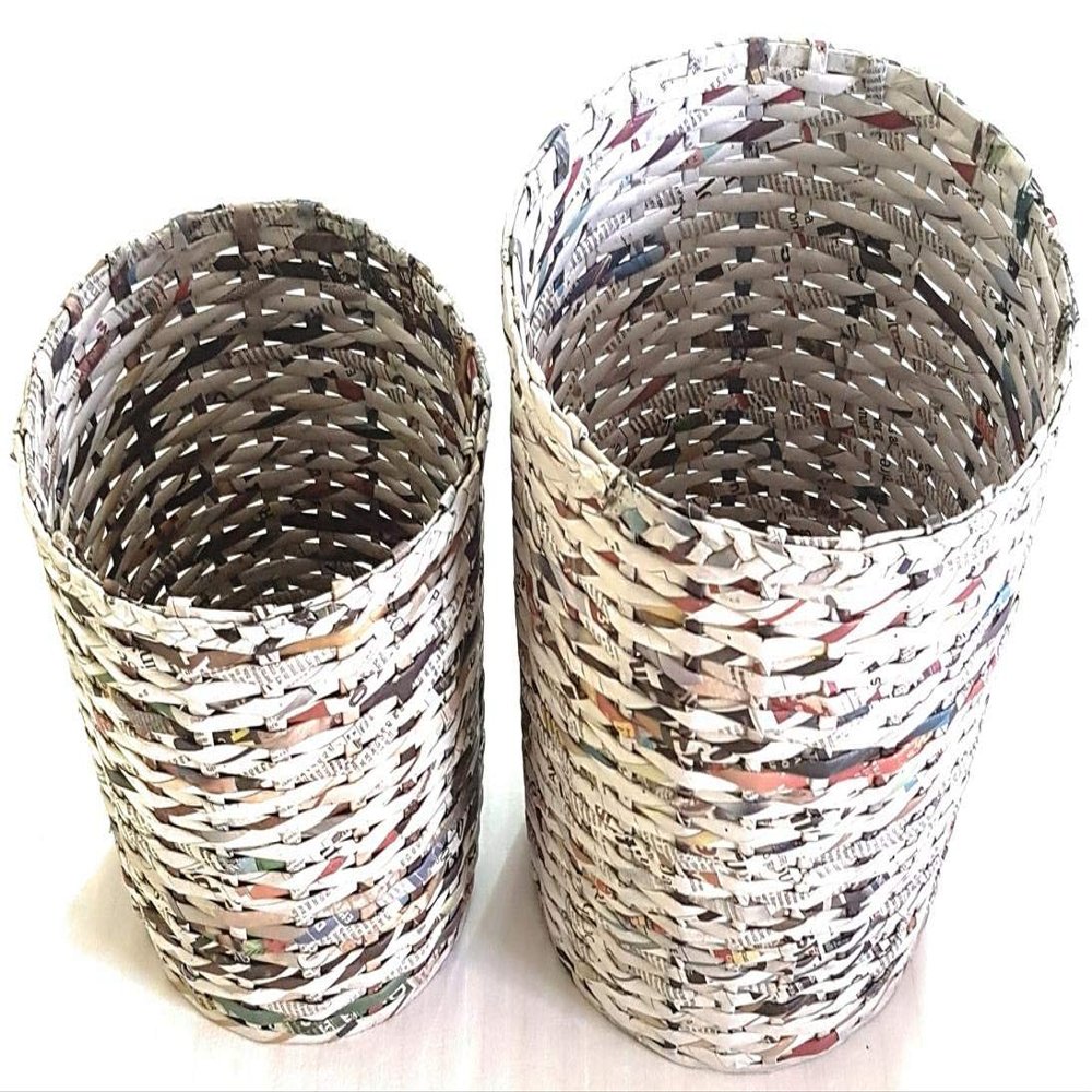 Set of Large (11" Tall, 9" At Top, 8" at Base) & Medium (8" Tall, 7" Top, 6" at Base) Eco Friendly Handmade Waste-bin/Waste Basket/Trash Can/Dustbin (Colour : Natural)