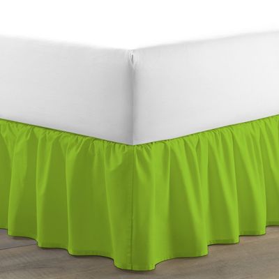 Amuze Bedding Egyptian Cotton 300 Thread Count 1 PC Tailored Single Ruffled/Dust Ruffle Bed Skirt (Parrot Green, Short Queen, Drop Length 15 Inches)