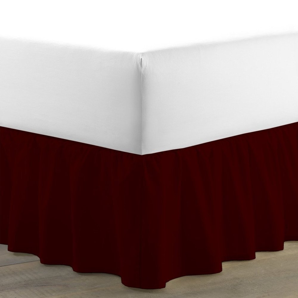 Amuze Bedding Egyptian Cotton 300 Thread Count 1 PC Tailored Single Ruffled/Dust Ruffle Bed Skirt (Wine, King XL, Drop Length 15 Inches)