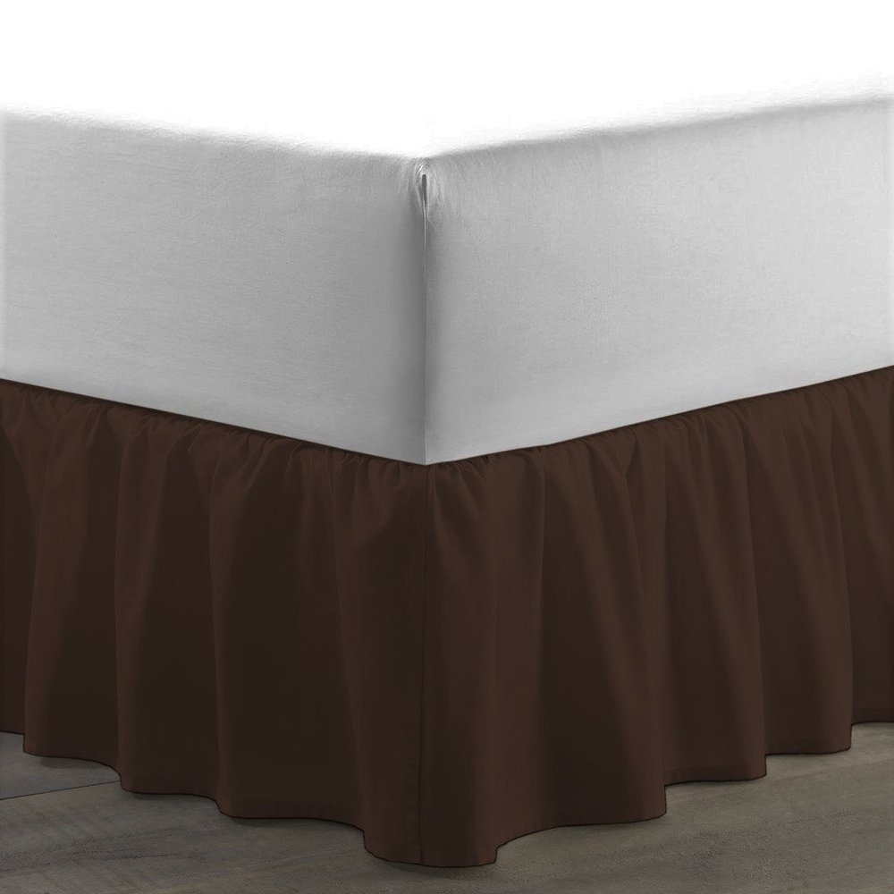 Amuze Bedding Egyptian Cotton 300 Thread Count 1 PC Tailored Single Ruffled/Dust Ruffle Bed Skirt (Chocolate, Cal Queen, Drop Length 17 Inches)