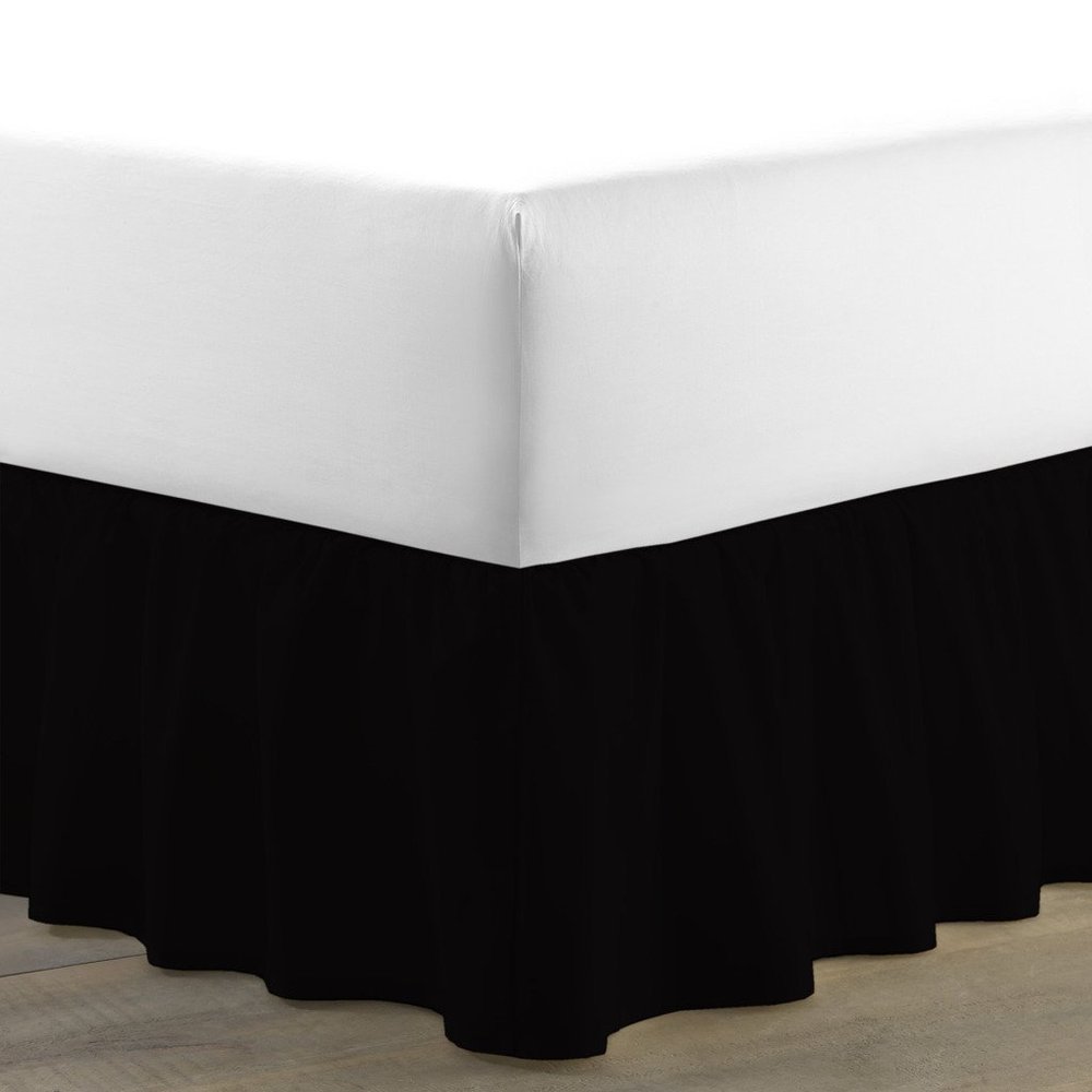Amuze Bedding Egyptian Cotton 300 Thread Count 1 PC Tailored Single Ruffled/Dust Ruffle Bed Skirt (Black, Full XXL, Drop Length 17 Inches)