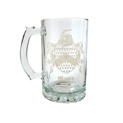 Moore English Family Coat of Arms Beer Stein 16 oz  Personalized Heraldic Engraving