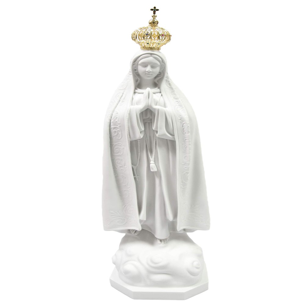 Vittoria Collection 36 Inch Our Lady of Fatima with Jeweled Metal Crown Virgin Mary Italian Statue Sculpture Made in Italy Indoor Outdoor Garden