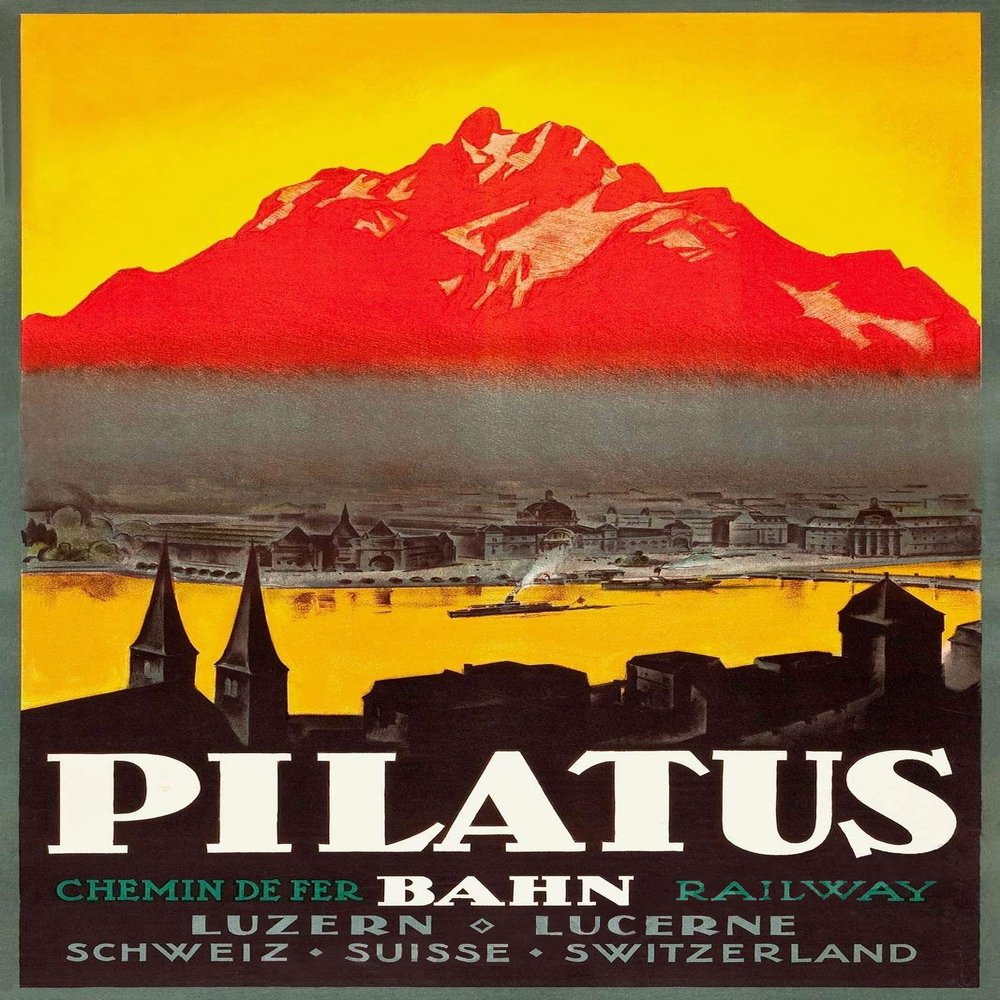 Magnet 1920s Mt Pilatus Lucern Switzerland Vintage Style Travel Magnet Vinyl Magnetic Sheet for Lockers, Cars, Signs, Refrigerator 5"