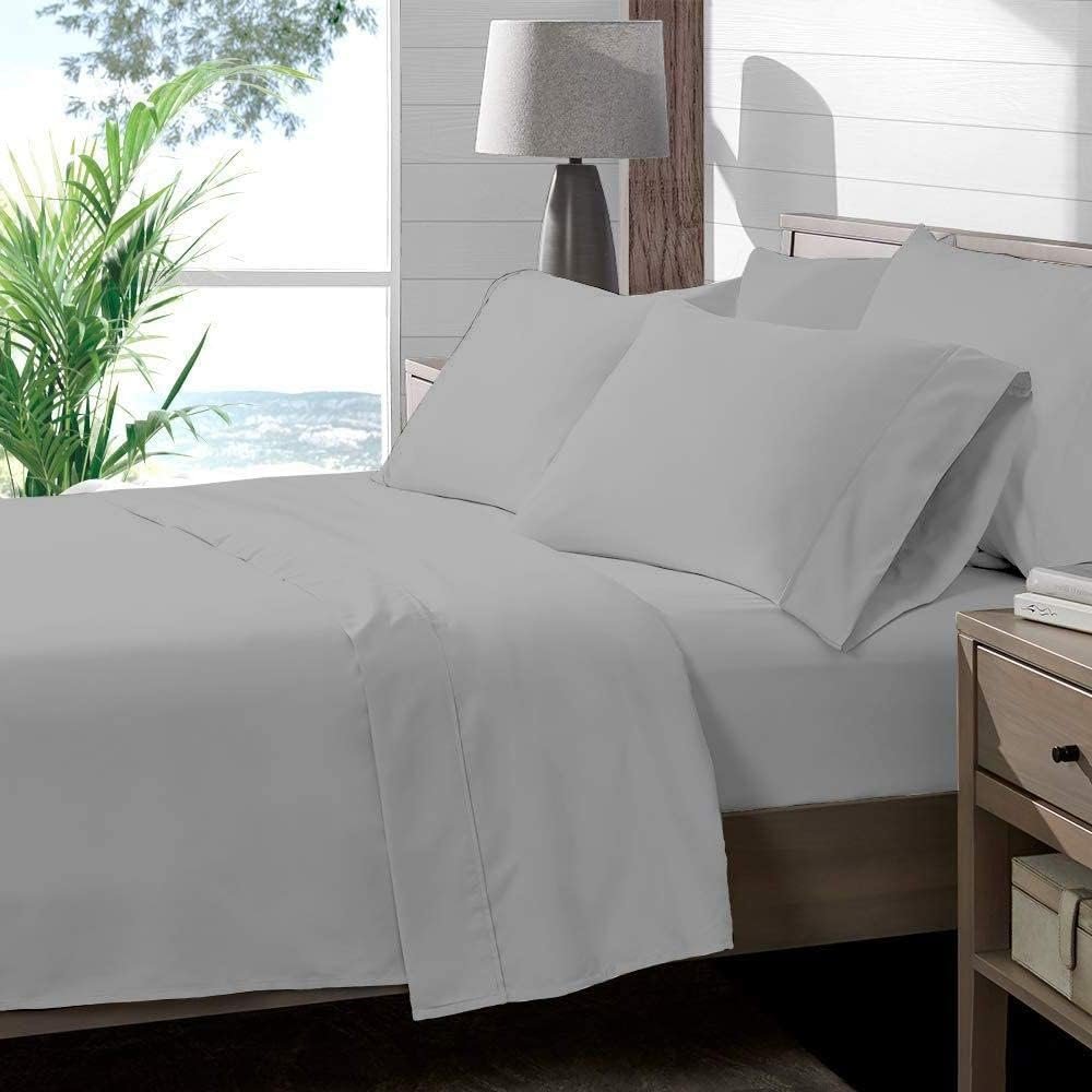 4 Piece Sheet Set Full (54"x75") Size Light Grey Solid, 100% Egyptian Cotton, High-Thread-Count Cooling Bed Sheets, 9 Inch Deep Pocket of Fitted Sheet, Quality Cotton Bed Sheets For Full Size Bed