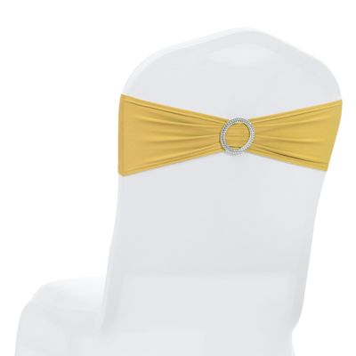 MDS Pack of 50 Spandex Chair Sashes Bow Premium Stretch Chair Cover Band with Buckle Slider Universal fits Elastic Dining Chair Ties for Wedding Party Banquet Events Decoration - Gold