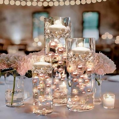 750 'Floating' Rose Gold Pearls - No Hole Jumbo/Assorted Sizes - Vase Decorations- Fills 10 Gallons of Transparent Gels for Floating Effect-with Measured Floating Gels Prep Bags for Best Results!