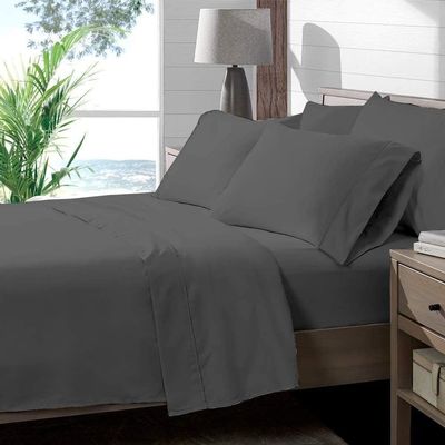 4 Piece Sheet Set California King (72"x84") Size Dark Grey Solid, 100% Egyptian Cotton, High-Thread-Count Cooling Bed Sheets, 24 Inch Deep Pocket of Fitted Sheet, Cal King Size Cotton Bed Sheets Set