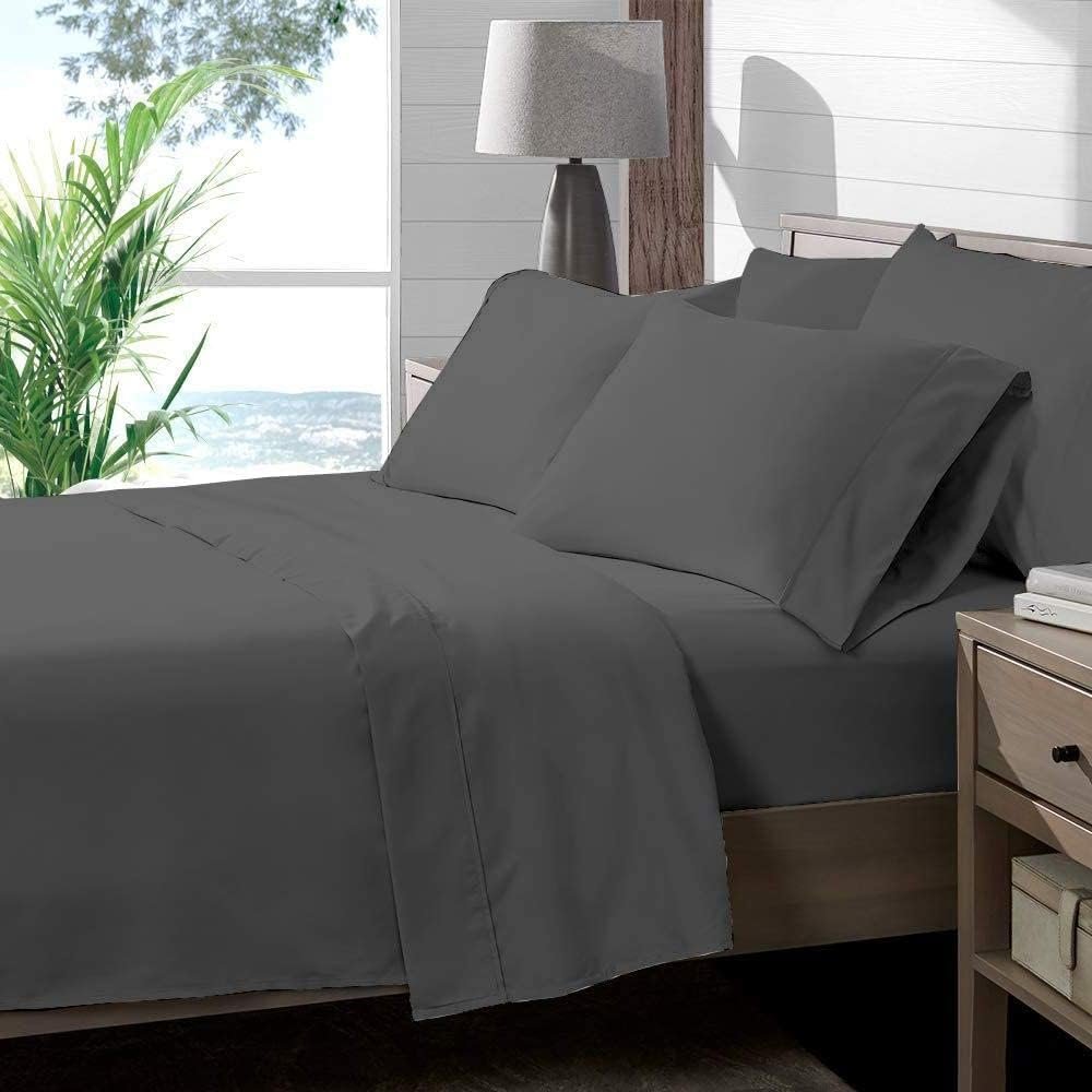 4 Piece Sheet Set California King (72"x84") Size Dark Grey Solid, 100% Egyptian Cotton, High-Thread-Count Cooling Bed Sheets, 24 Inch Deep Pocket of Fitted Sheet, Cal King Size Cotton Bed Sheets Set
