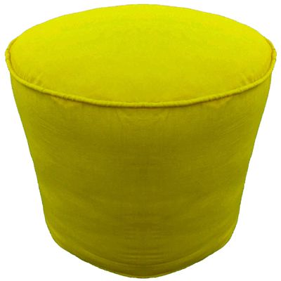 Ottoman Footstool Cover Round Pouf Cover with Piping Cotton Beige 20" Diameter x 16" Height (50 cm Diameter x 40 cm Height) Cover ONLY, Not Stuffed, Insert not Included