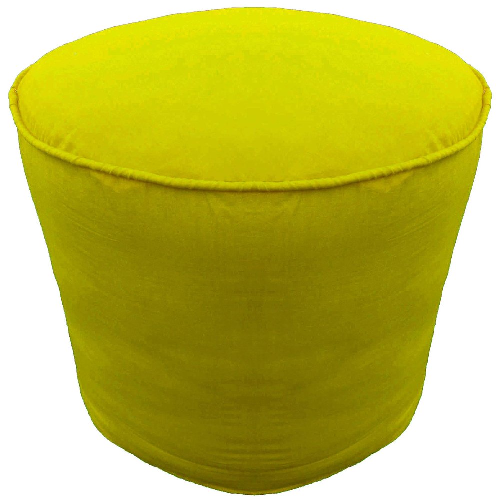 Ottoman Footstool Cover Round Pouf Cover with Piping Cotton Beige 20" Diameter x 16" Height (50 cm Diameter x 40 cm Height) Cover ONLY, Not Stuffed, Insert not Included