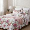DaDa Bedding Romantic Roses Floral Bedspread Set - Lovely Spring Pink & White Scalloped Colorful Lightweight Breathable - Bright Vibrant Quilted Coverlet w/Pillow Shams - Cal King - 3-Pieces view 1