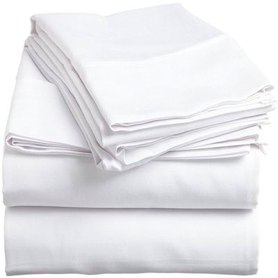100% Percale Cotton 4 PC Sheet Set Ultra Soft & Cozy Bedding Sheets 15" Deep Pocket 400 TC RV-King (72"X80") White Solid