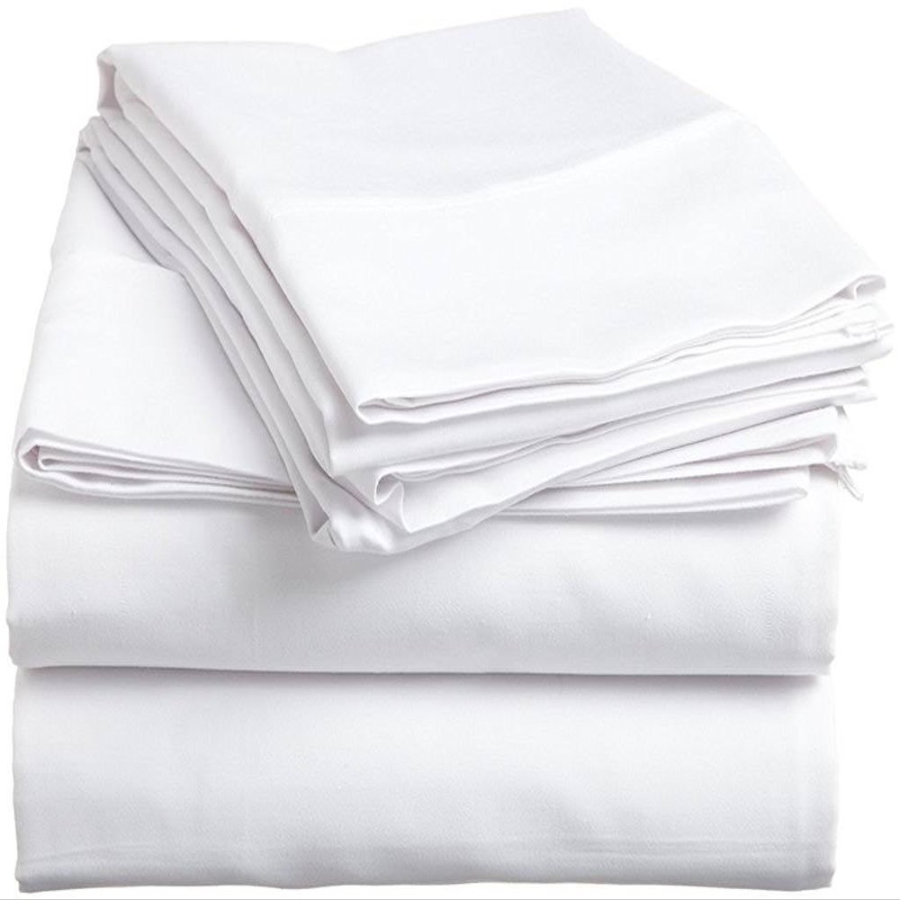 100% Percale Cotton 4 PC Sheet Set Ultra Soft & Cozy Bedding Sheets 15" Deep Pocket 400 TC RV-King (72"X80") White Solid