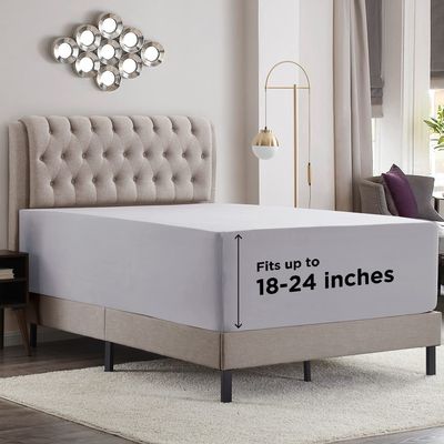 Empyrean Grey Lavender Extra Deep Pocket Fitted Sheet Full Size, Hotel Luxury Deep Pocket Full Size Fitted Sheet Only Easily Fits 18 to 24 Inch Mattress, Soft, Wrinkle-Free with Corner Straps