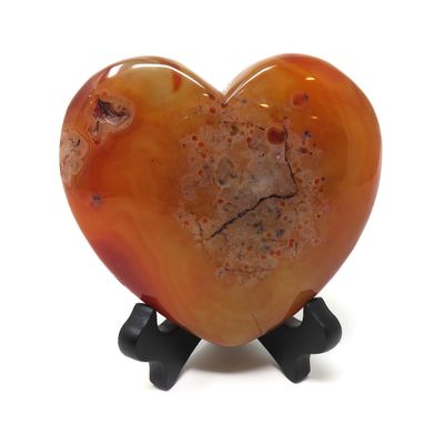 Innovative Surface Art Red Agate Stone Heart with Wood Stand (Heart #6)