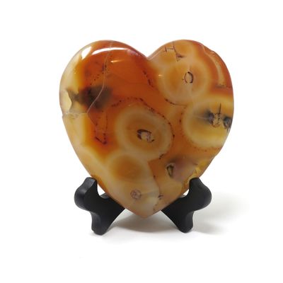 Innovative Surface Art Red Agate Stone Heart with Wood Stand (Heart #7)