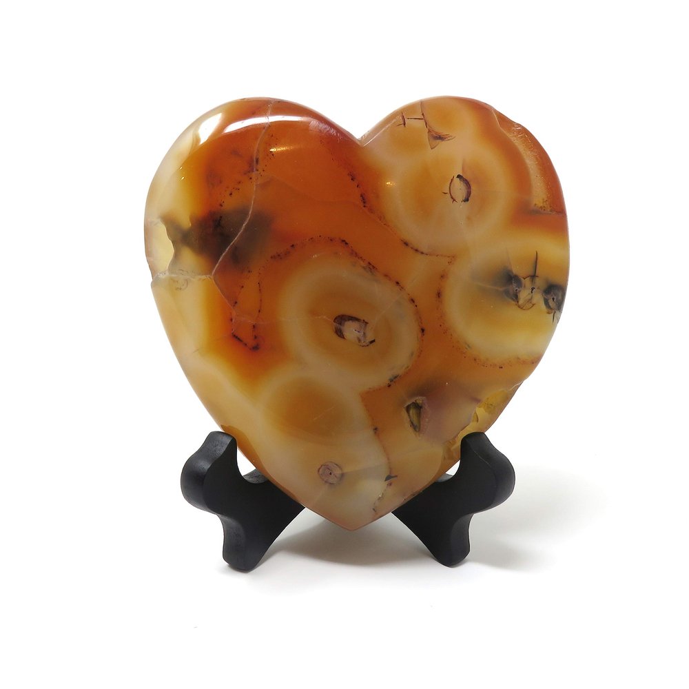 Innovative Surface Art Red Agate Stone Heart with Wood Stand (Heart #7)