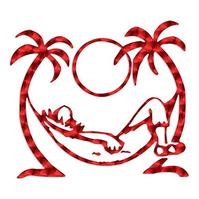 Palm Trees Hammock - Vinyl Decal Sticker - 6.5" x 5.75" - Red Engine Turn
