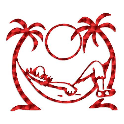 Palm Trees Hammock - Vinyl Decal Sticker - 6.5" x 5.75" - Red Engine Turn